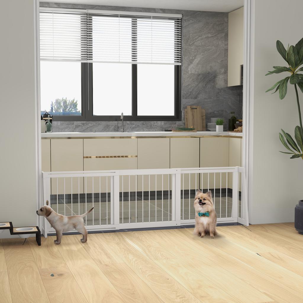 Dog Gate, Non-Slip, Freestanding, Extendable, Wood Frame, 71-190x38.5x56cm, White