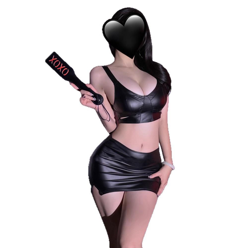 sexy lingerie sexy bouncing hot girl PU motorcycle leather vest uniform temptation female secretary suit