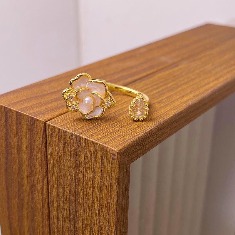 Medieval Enamel Oil Dripping Flower Butterfly Opening Ring Niche Design Light Luxury High-End Ring