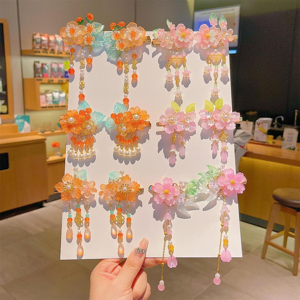 Chinese Style Tassel Hair Accessories for Girls - Hanfu Flower Pendant Headdress & Hair Clips