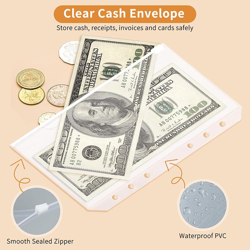 A6 Pu Leather Budget Binder Notebook Cash Envelopes System Set,With Binder Pockets For Money Budget Saving Bill Organizer