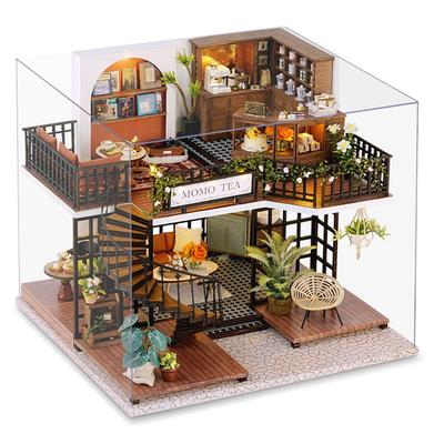 Moin Moin Scale Dollhouse Miniature Kit British Forest Teahouse MOMO TEA Stylish Tea British Style LED Light Acrylic Case Music Box 2110DH294 1/24