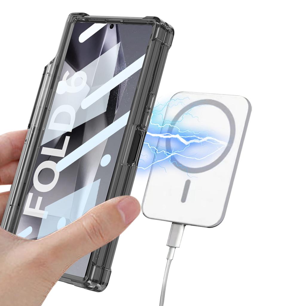 Suitable for Samsung Fold6 Mobile Phone Case Wireless Charging Fold5 Transparent Airbag Center Shaft Full Cover Pen Holder Bracket