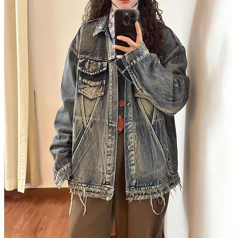 

Унисекс Ретро Джинсовая Куртка Пэчворк – Свободная, Модная, Стиль High Street для Весны и Осени. Small синий