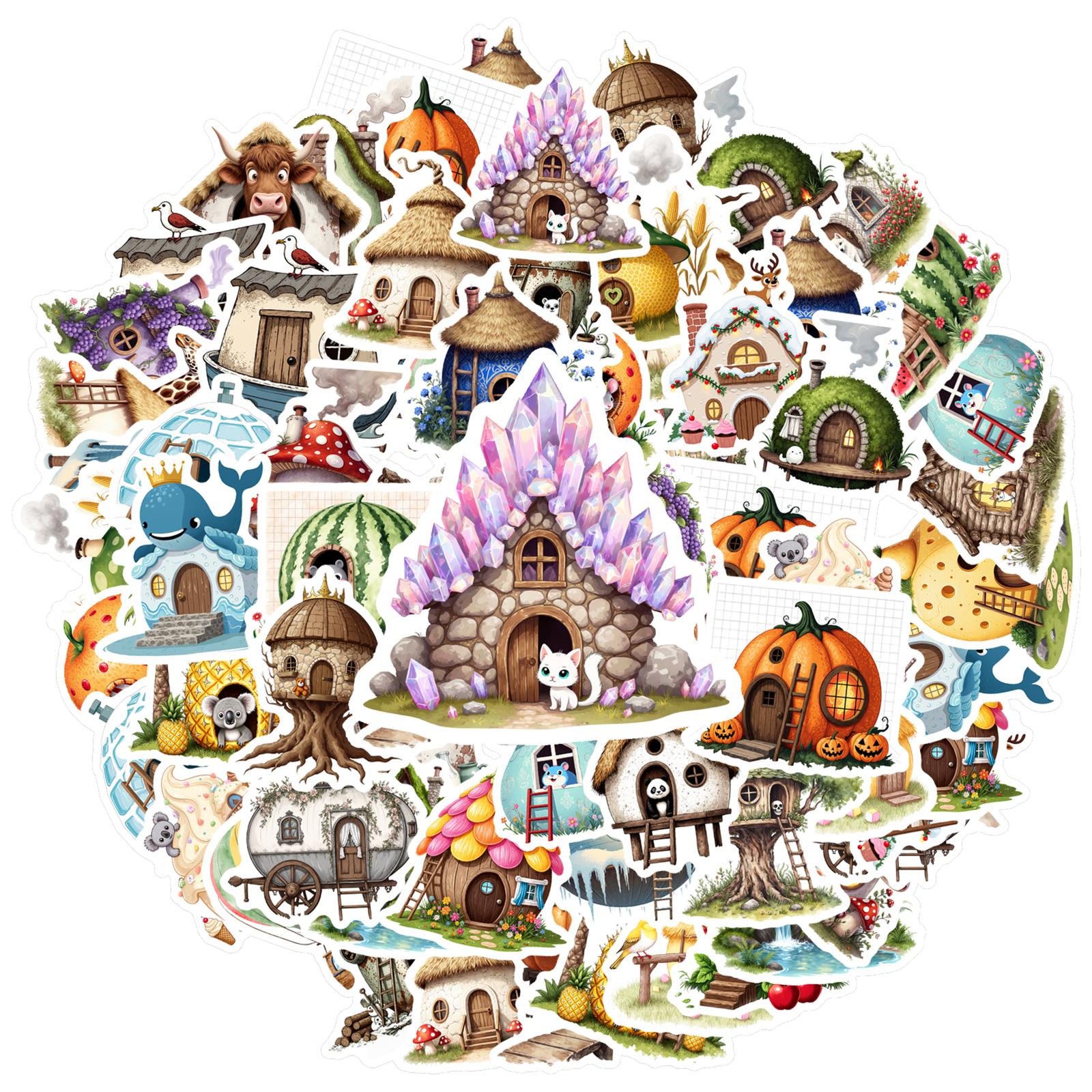 35pcs Cute Fairy Tale Stickers Creative Whimsical Houses Stickers Stickers For Notebook Luggage Mobile Phone