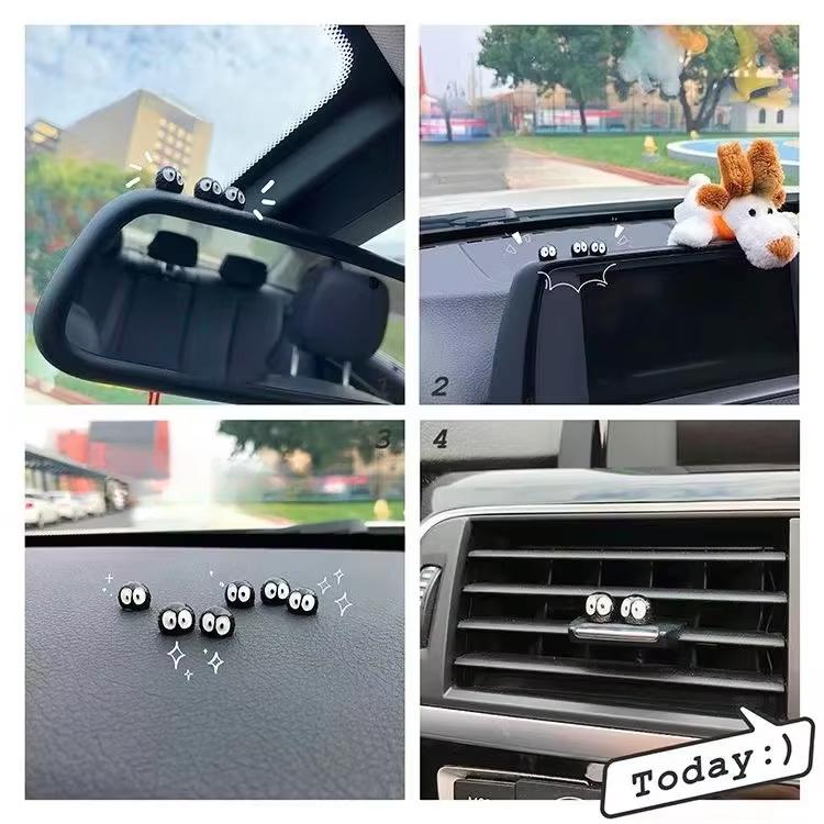 6pcs Cute Black Elf Car Interior Decoration Funny Auto Center Console Rearview Mirror Ornament Car Accessories Dashboard