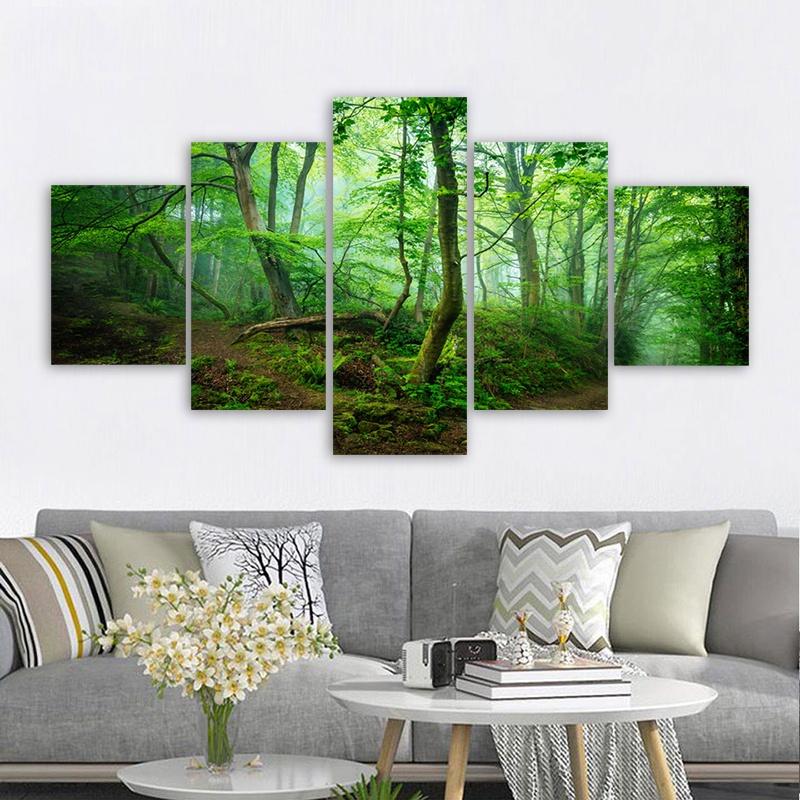 5 Panels Nature Forest Posters Canvas Painting Tree Landscape Picture Prints Wall Art For Living Room Modern Home Decor No Frame