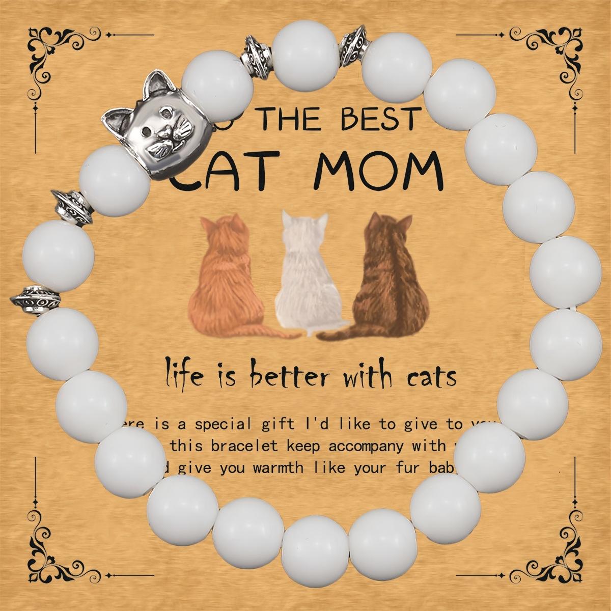 

Браслет из натурального камня на кошачью тематику, очаровательный эластичный браслет из бусин с кошкой, красивый подарок для женщин на День святого Валентина или день рождения.