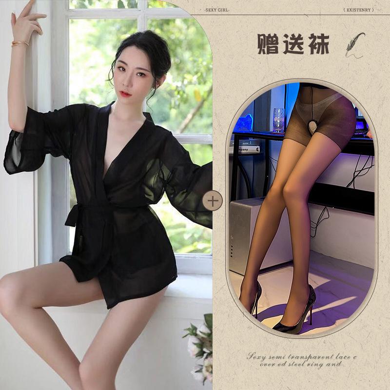 New sex underwear women's sexy transparent temptation chiffon pajamas short bathrobes hip suit