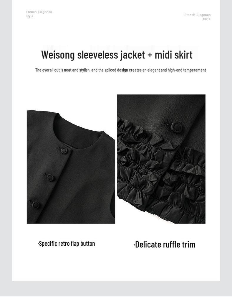 Stunning Fashionable Sleeveless Vest Coat & Midi Skirt Two-Piece Set