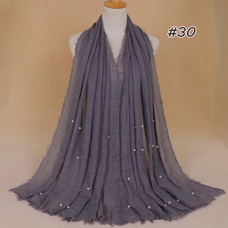 New Plain Crinkled Cotton Muslim Hijab Scarf Women Ladies Scarfs Shawls Head Wrap Pearl Beads Head Scarves Soft Muffler Stole