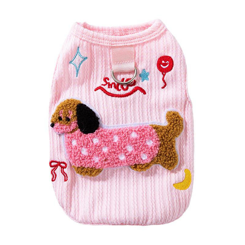 Spring and Summer Dog Clothes Cute Dachshund Dog Towel Embroidered Vest Bipod Teddy Than Bear Cat Pet Clothes