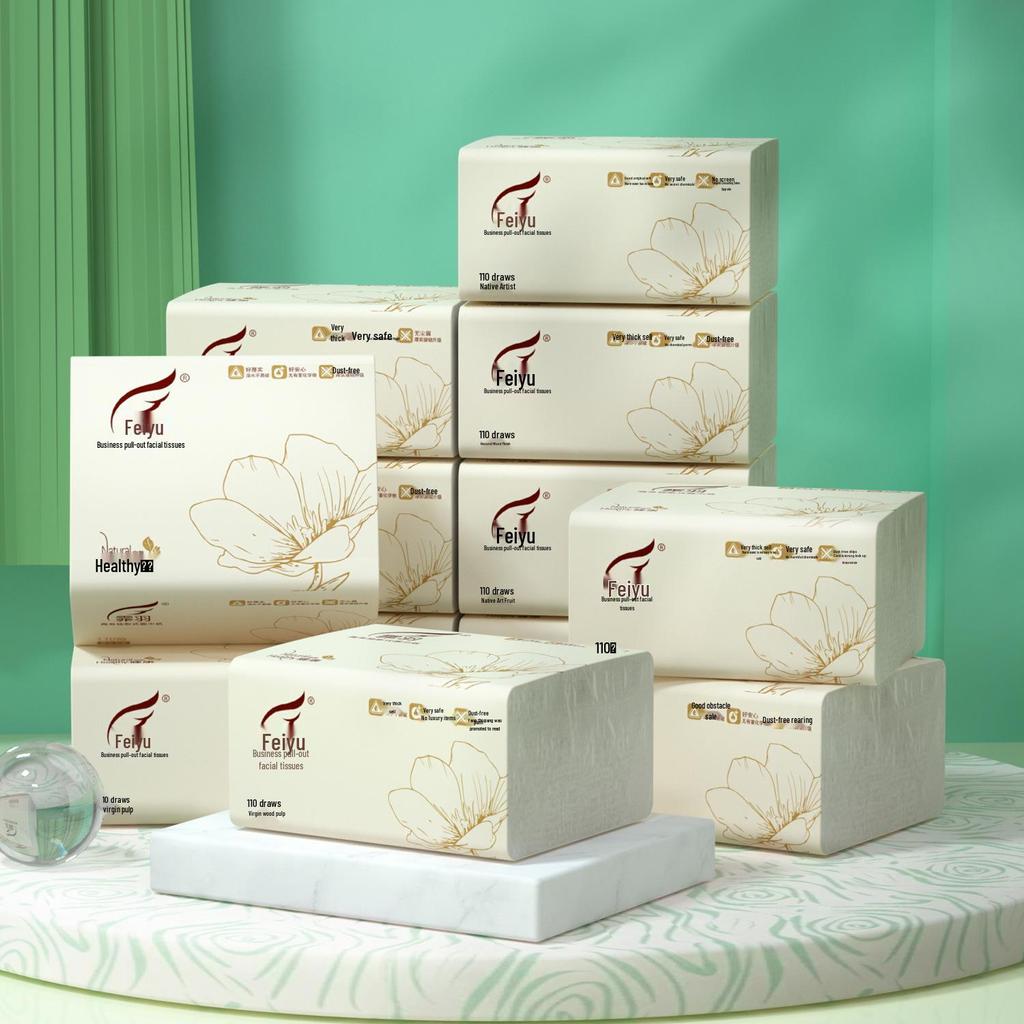 Feiyu 3-Ply Facial Tissue, 110 Sheets, 96 Packs - Ideal for Hotels, Small Paper Hand Towels, and Facial Use (F7190N).