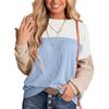 Women Fashion Color Block Long Sleeve O-neck Knitted Ribbed Casual Loose Pullovers
