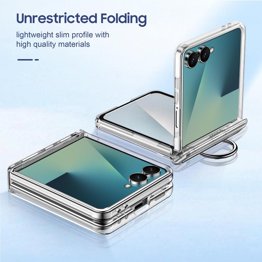 Suitable for Samsung ZFlip 20% Off Foldable Phone Case Flip7 with Ring Stand, Card Slot, Protective Cover, Matte Transparent 6