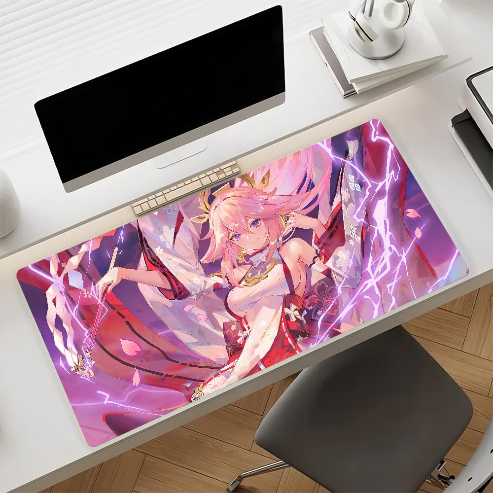 Genshin Impact Yae Miko Mouse Pad Nonslip Locking Edge DeskMat PC Laptop Accessories Rubber Office Keyboard Large Game carpet
