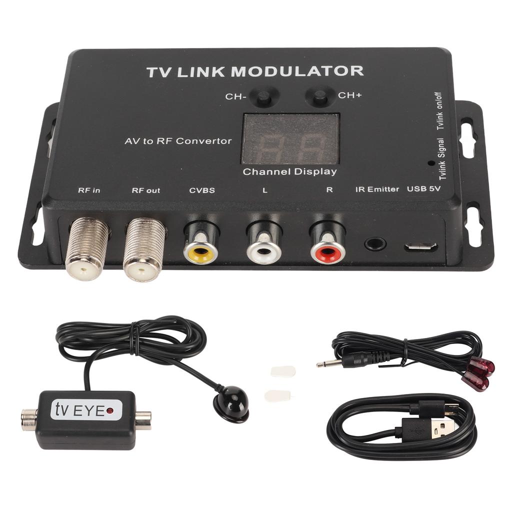 UHF Modulator TV Link Modulator 471.25‑885.25MHz Support PAL NTSC AV to RF Converter IR Extender with IR Return