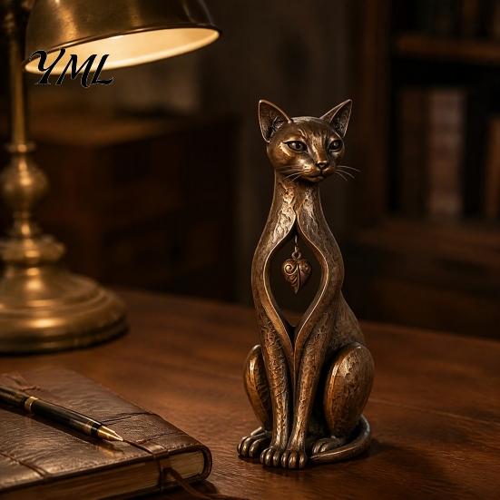 Animal Lover Gifts Vintage Distressed Cat Figurine, Rustic Statue for Desk Shelf Home Country Style Decor Decor, Handcrafted Retro Ornament,