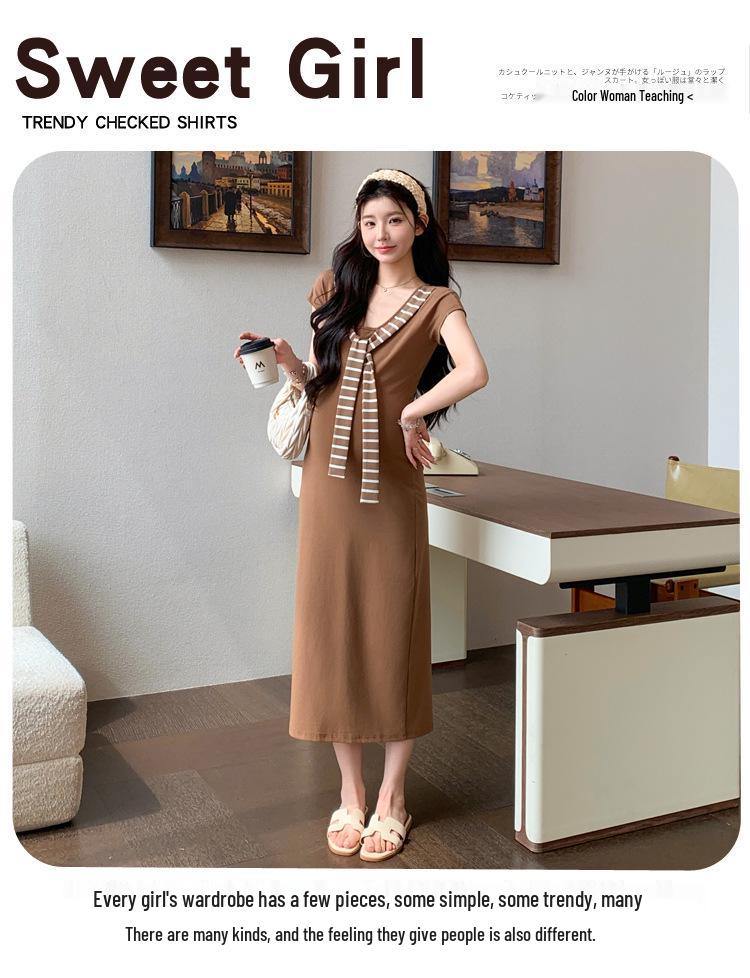 2026 Summer Maternity Striped Two-Piece Dress with Cinched Waist