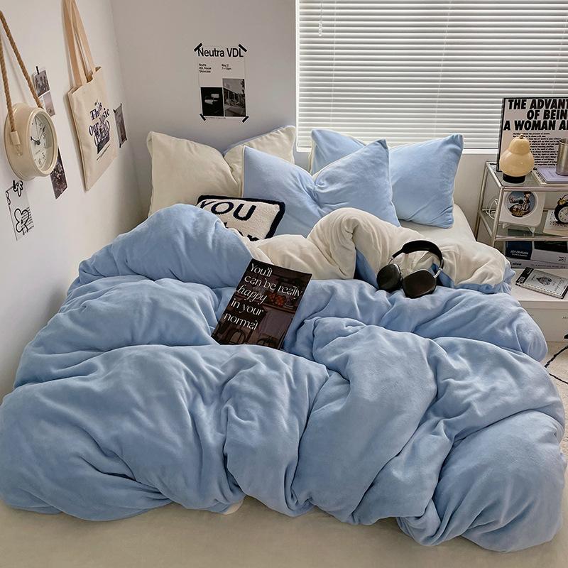 Dark Color Four Piece Set Double Color Duvet Cover + Pillowcase, Bedding Set, Soft and Breathable Bedroom or Guest Room (without Core) Stain-resistant