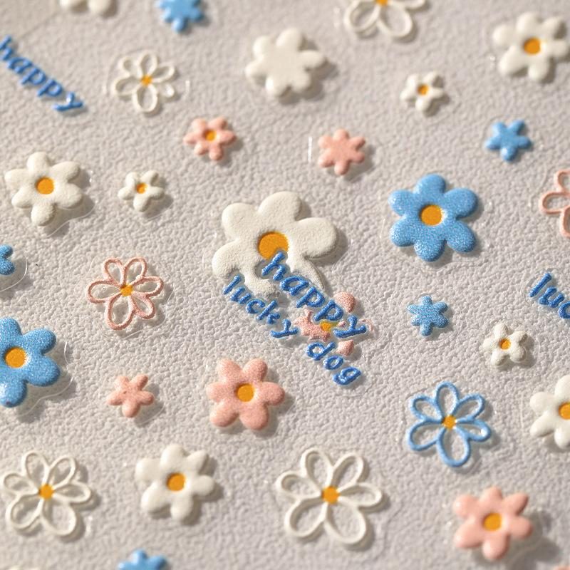 5D Summer Flower Embossed Nail Sticker Gel Polish Sticker For Nail Decoration Bear Decals Self-adhesive Sliders Manicure Design