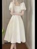 French White Summer Square Neck Slim Dress for Women