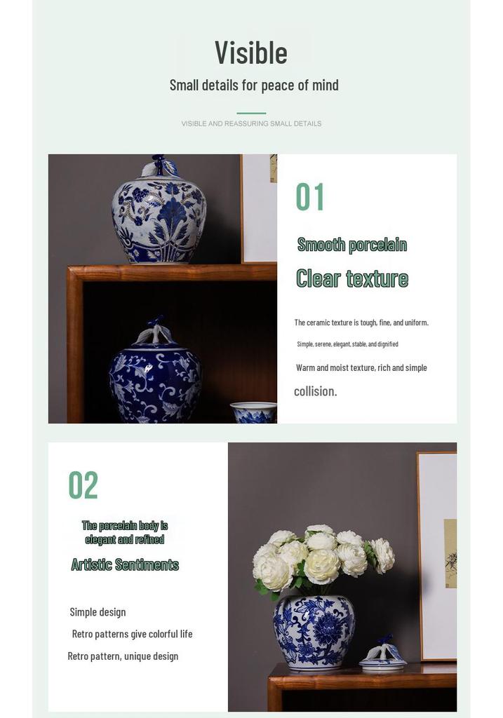 Blue & White Porcelain Vase: High-End Ceramic Apple Jar for Living Room or Entryway Decor.
