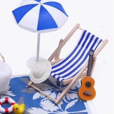 1 Set Bebek Evi Mini Güneş Şemsiyesi Şezlong Peri Bahçesi Dekorasyonu Yaz Plajı Mikro Peyzaj Kendin Yap Aksesuarları