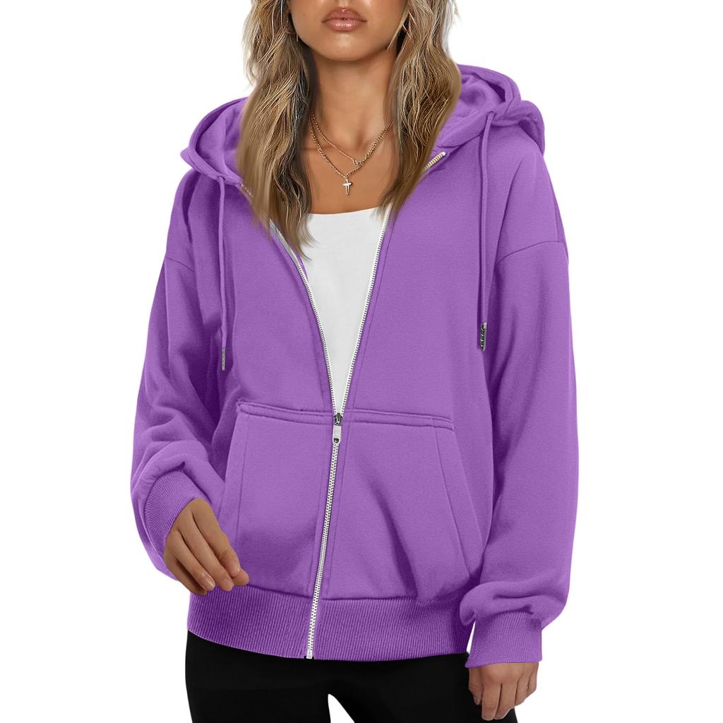 Women's Fashionable Loose Fleece Hooded Casual Cardigan With Zipper Sweatshirt