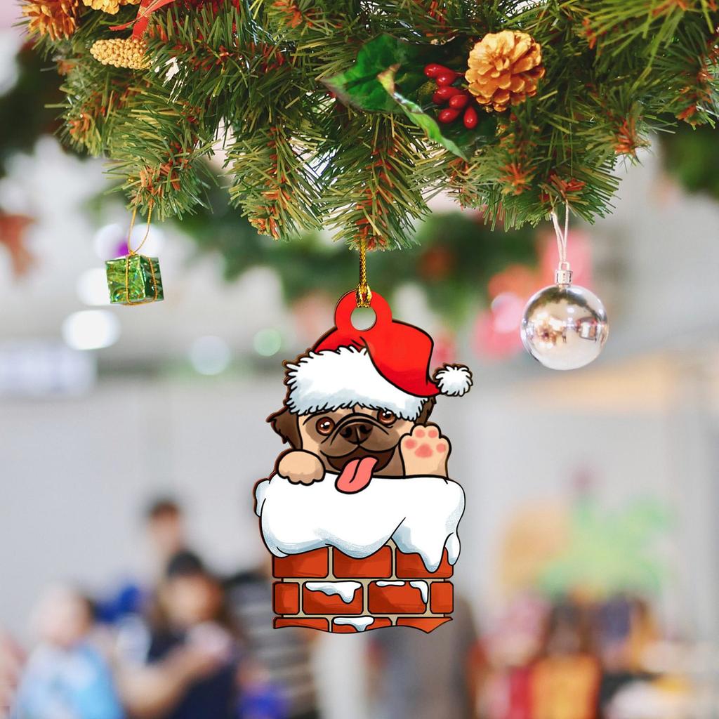 Christmas Dog Ornament Acrylic Christmas Tree Hanging Pendant Sign Statue Decorations 2023 New Year Gift Party Supplies