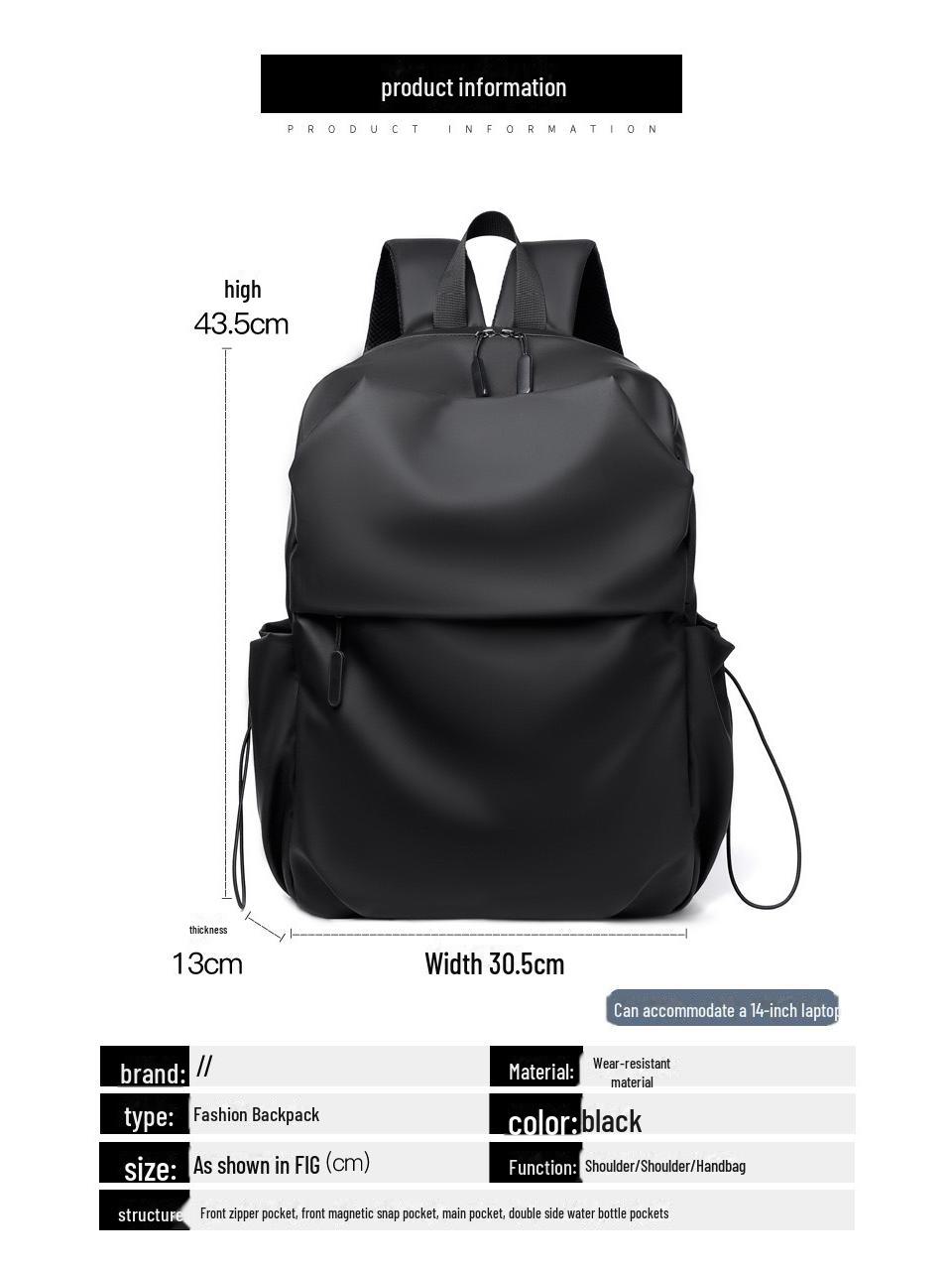 Men s Large Capacity Backpack - Casual Business 14-15.6 Inch Laptop Travel Bag for College Students 43.5 x 13 x 30.5 cm
