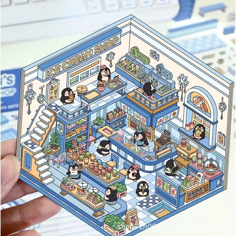 Kawaii 3D Landscaping Stickers Cartoon Miniature Scene Visual Stacking Three-dimensional Stickers Christmas Gift For Student
