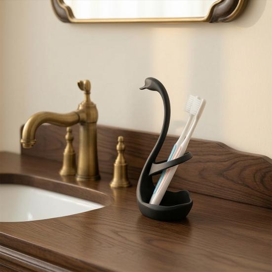 3D Printed Elegant Swan Storage Rack with Ventilation And Draining Base, Multi-Purpose Toothbrush Holder Pen Organizer Cutlery Stand for Bathroom