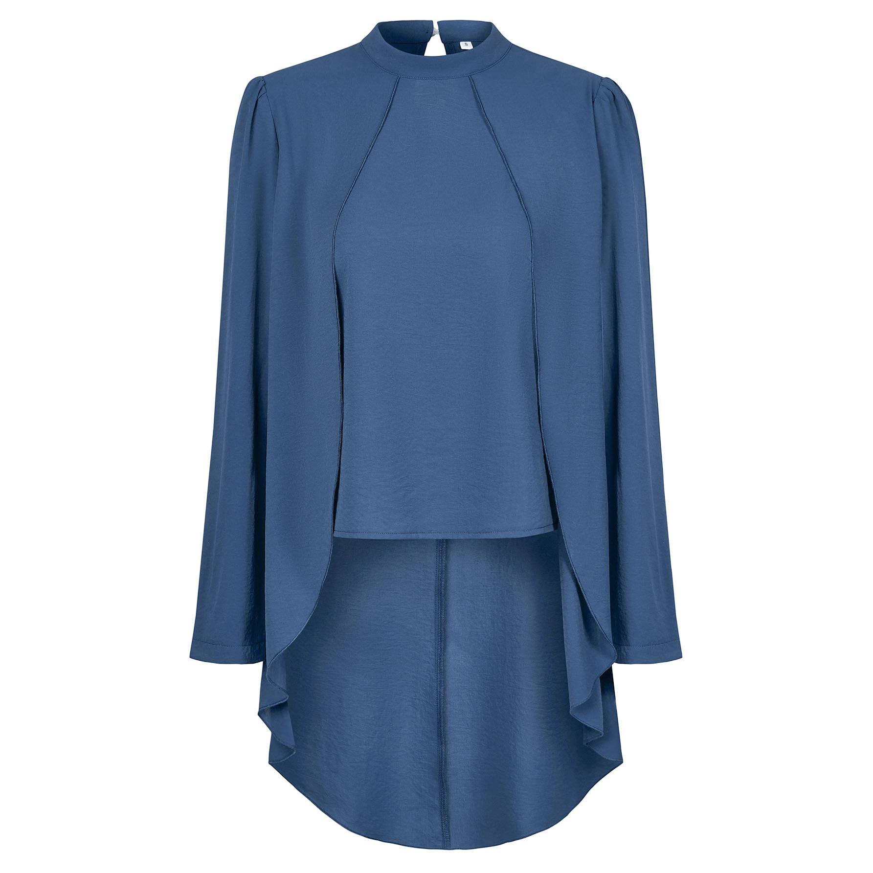 Повседневная женская модная однотонная рубашка с высоким воротником и длинными рукавами — фото 11