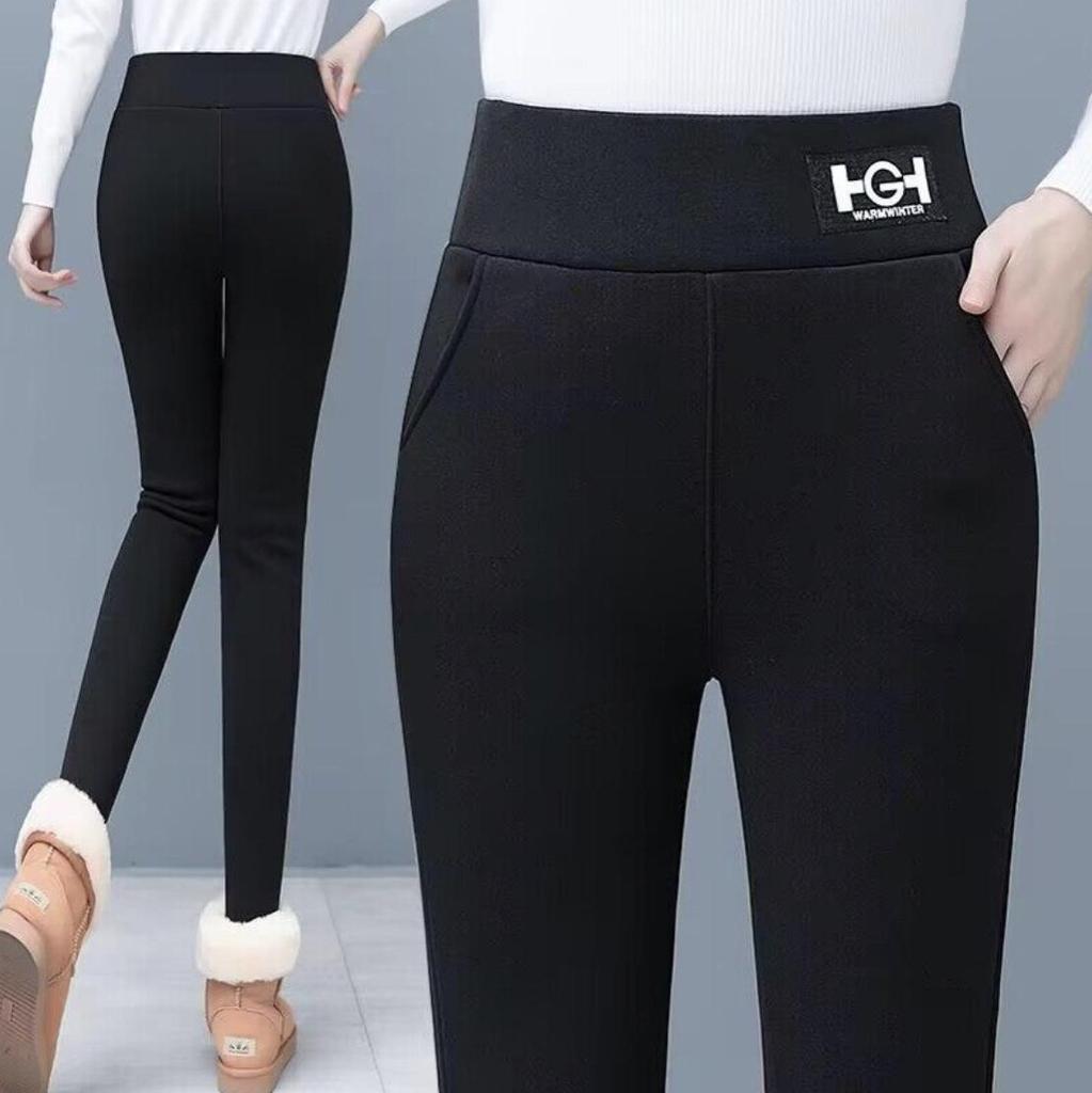 HG Women's Plus Size Slimming Leggings: Lambswool Fleece-Lined with Pockets, Winter Warmth