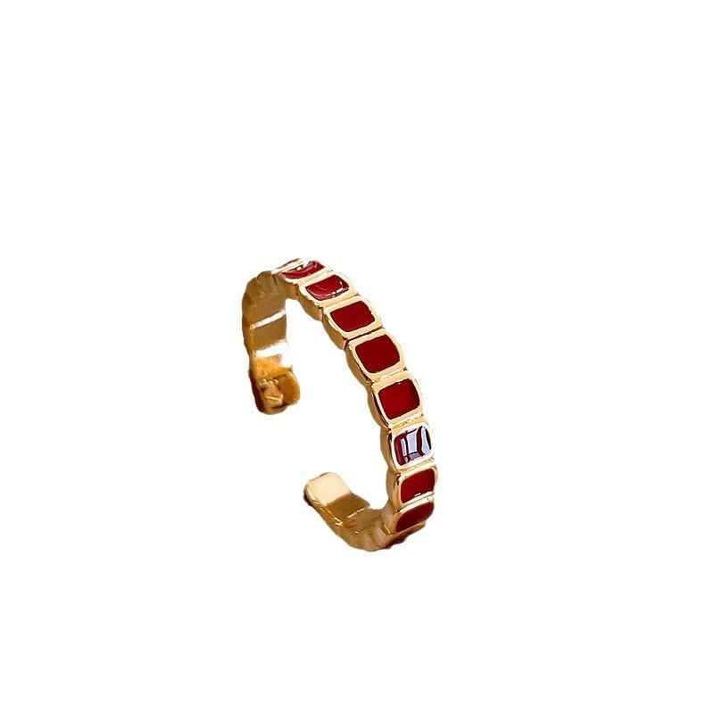 Vintage Red Alloy Rings for Women Gold Color Adjustable Ring Female Aesthetic Luxury Wedding Jewelry Gift
