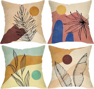 4Pcs Boho Tropical Leaf Throw Pillow Covers Set Abstract Nature Cushion Cases for Living Room Sofa Bedroom Home Decor