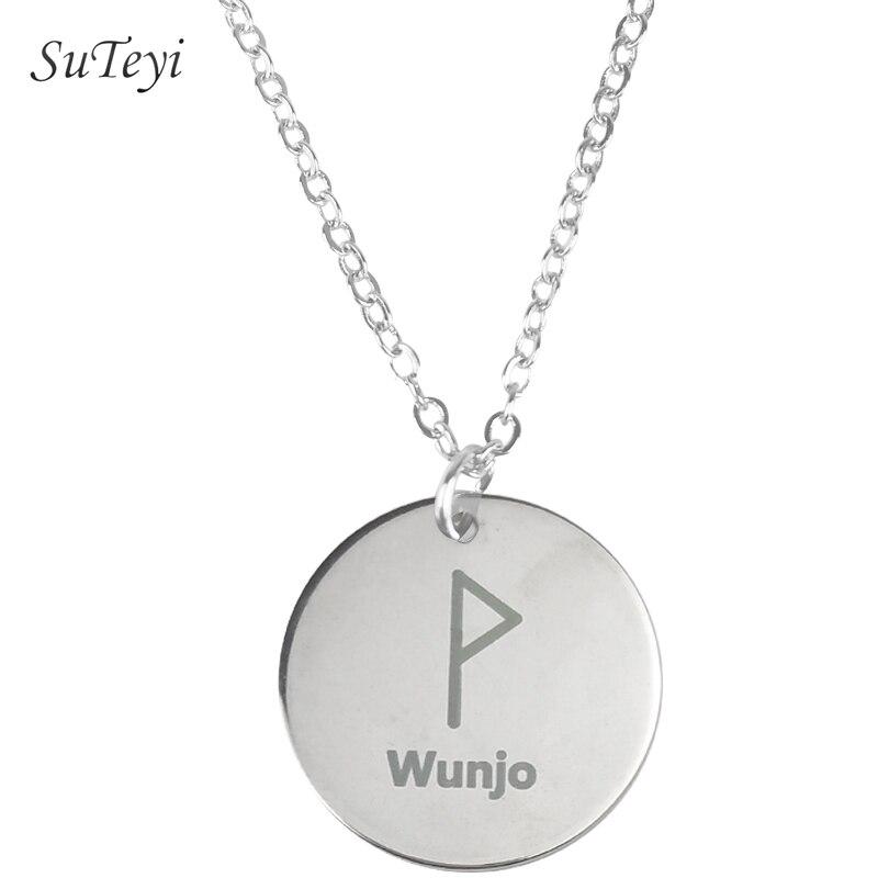 New Style 25 Style Rune Letters Viking Necklaces & Pendants Stainless Steel Material Statement Necklace Women Jewelry