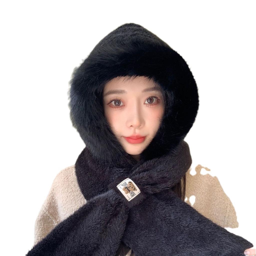 New Plush Hat and Scarf for Women Autumn and Winter New Fashion Plush Warm Ear Protection and Windproof Three Piece Korean Version