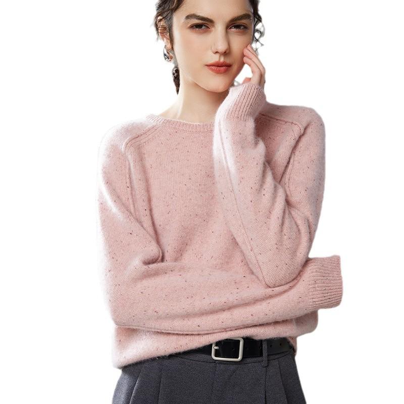 2024 Autumn/Winter Women's Korean Style Round Neck Loose Fit Cashmere Wool Sweater.