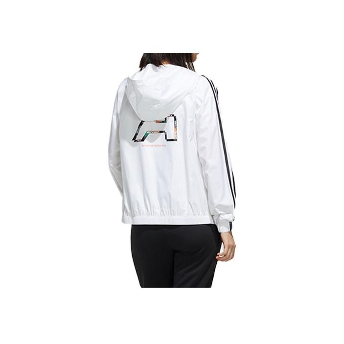Adidas Neo Faves Hooded Sports Jacket With Alphabet Floral Logo Women Outerwear White FP7321