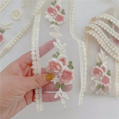 Breite 8,5 cm/3,34 Zoll Länge 420 cm/165,35 Zoll Rosa Blumenstickerei Spitze Bandstoff Dekoration Verschiedenes DIY-Zubehör Handwerk