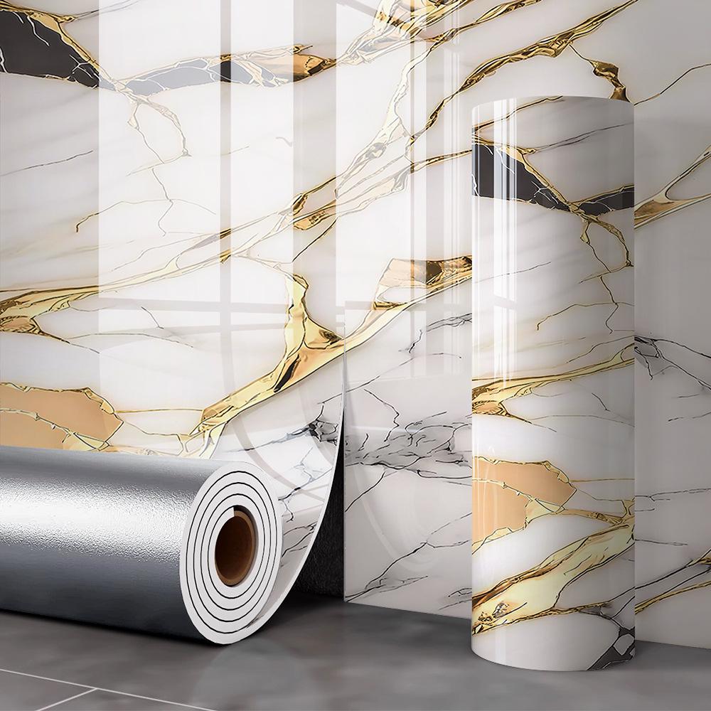 Waterproof Self-Adhesive Marble Tile Wall Sticker for Bathroom, Kitchen & Living Room - Moisture-Proof Wallpaper Renovation.