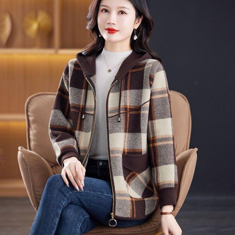 

Пиджак с застежкой-молнией и лацканами в клетку, элегантная длинная куртка с рукавами реглан и косыми карманами для осени и зимы, женская одежда 3XL recommends 140-77.5 kg