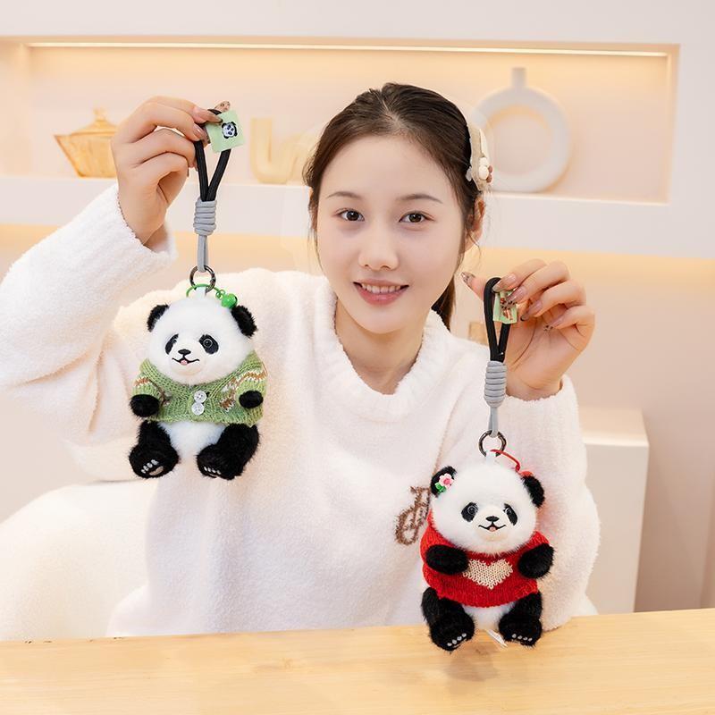 Sweater Wear Panda Plush Toy Cartoon Stuffed Animal Keychain Bag Decoration