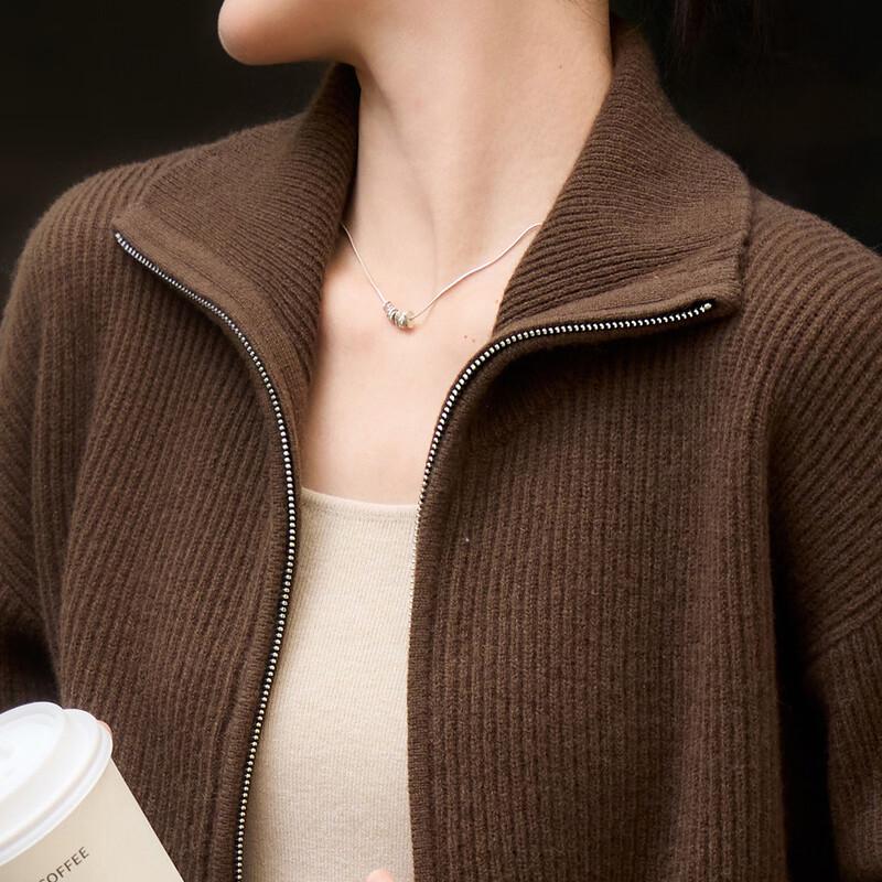 Srcr Damen dicker Reißverschluss-Strickcardigan aus 100 % Wolle
