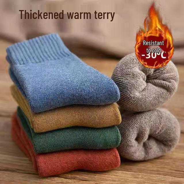 Thick Winter Socks: Women's Velvet-lined Mid-Calf, Men's Black Knee-High Cotton, Thick Warm Terry Cotton Socks