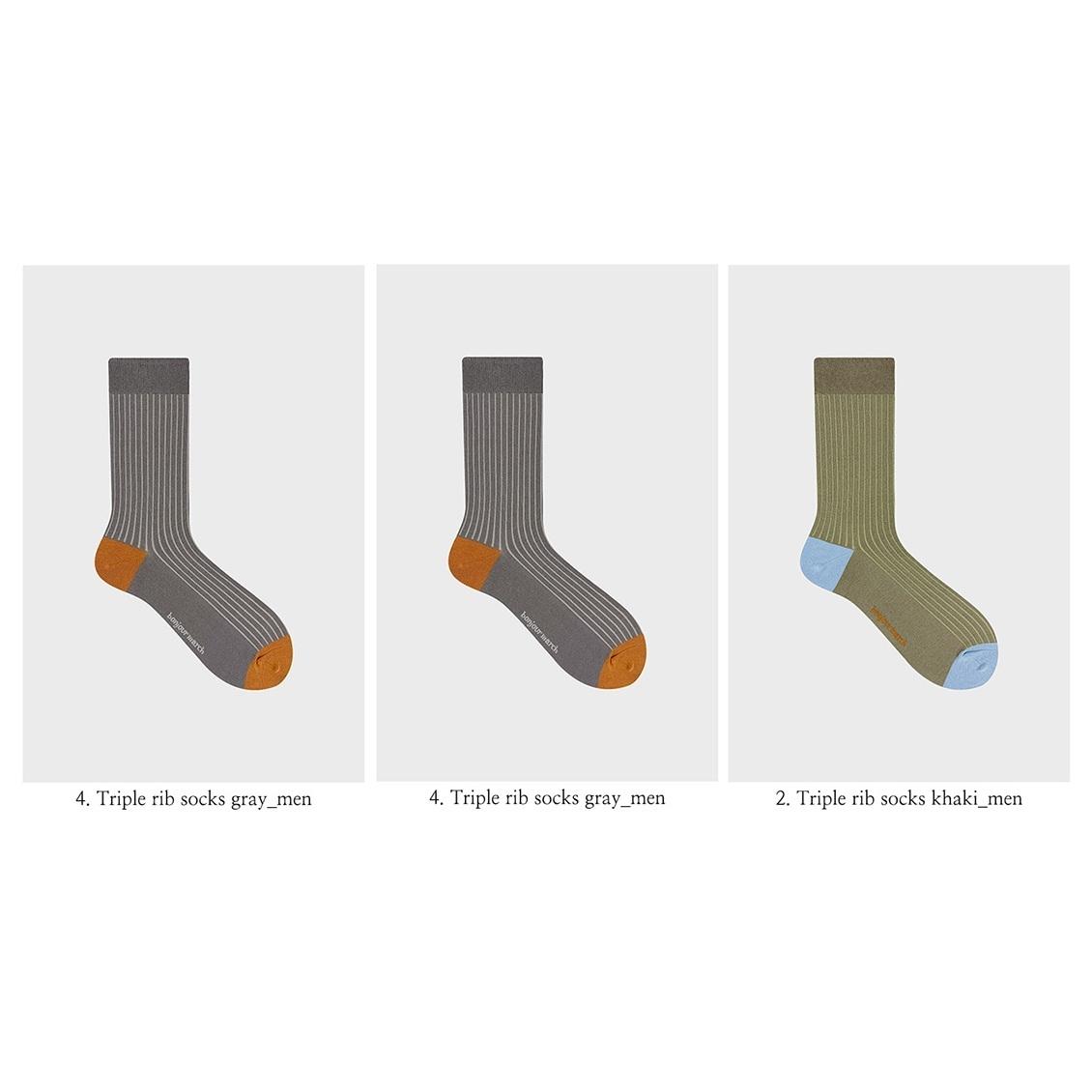 

[BonjourMarch] 26SS Men’s Triple Rib Socks - 3 Pair Set, Gift Packaging Included gray & gray & khaki