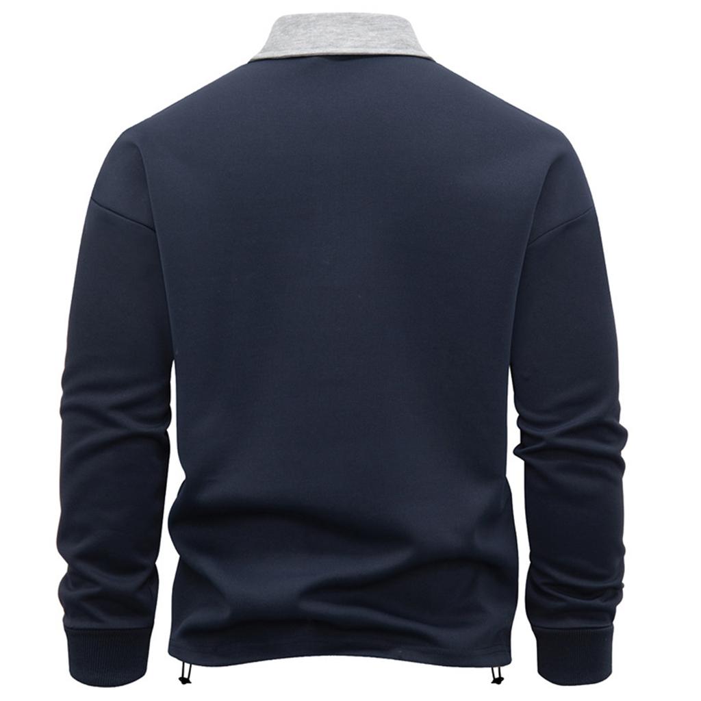 Men's Casual Colorblock V-Neck Zipper Shirt Lapel Long Sleeve Bottom Sweatshirt