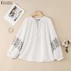 ZANZEA Women Casual Round Neck Loose Long Sleeve Blouse